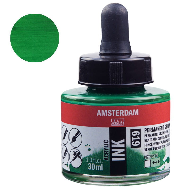 Tusz akrylowy Amsterdam Acrylic Ink 30 ml 619 Permanent Green Deep