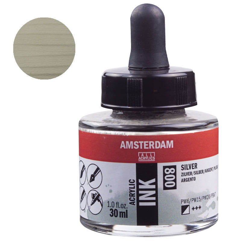 Tusz akrylowy Amsterdam Acrylic Ink 30 ml 800 Silver