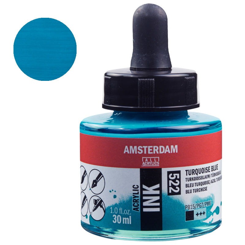 Tusz akrylowy Amsterdam Acrylic Ink 30 ml 522 Turquoise Blue