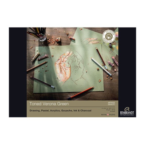 Blok do pasteli Rembrandt Toned Verona Green - A4, 180 g, 50 ark.