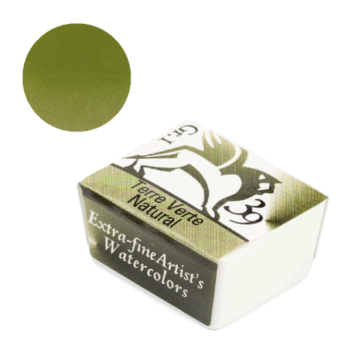 Farba akwarelowa Renesans półkostka - 39 Ziemia zielona naturalna