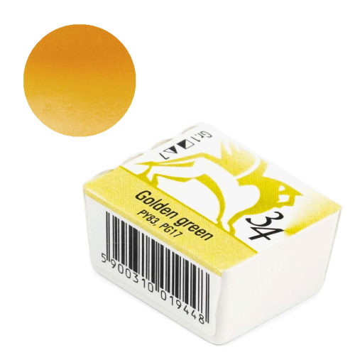 Farba akwarelowa Renesans półkostka - 34 Zieleń złocista