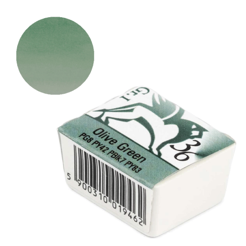 Farba akwarelowa Renesans półkostka - 36 Zieleń oliwna