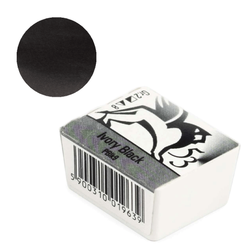 Farba akwarelowa Renesans półkostka - 53 Czerń słoniowa