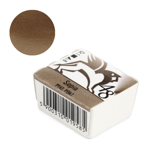 Farba akwarelowa Renesans półkostka - 48 Sepia