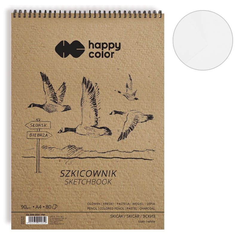 Szkicownik na spirali Happy Color biały - A4, 90 g, 80 ark