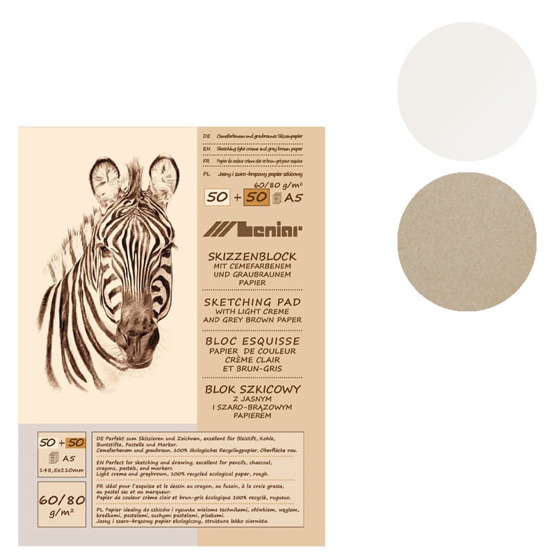 Blok szkicowy Leniar zebra Eco mix - A5, 80 g, 100 ark., 2 kol.