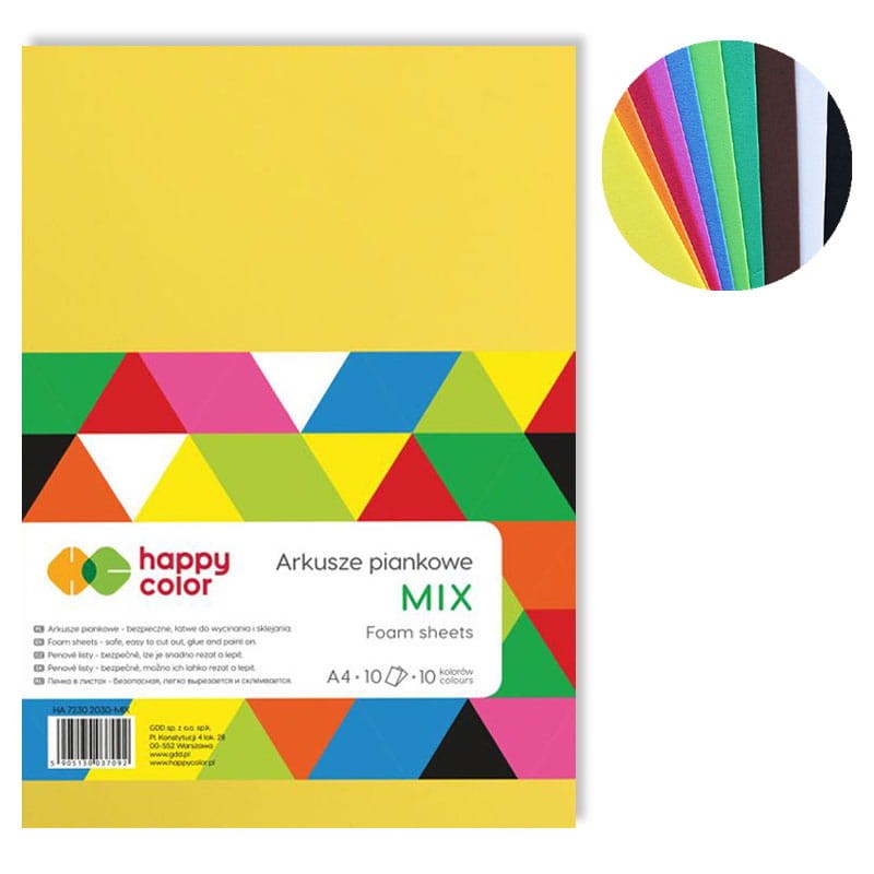 Arkusze piankowe Happy Color 20x30 cm, 10 ark - MIX