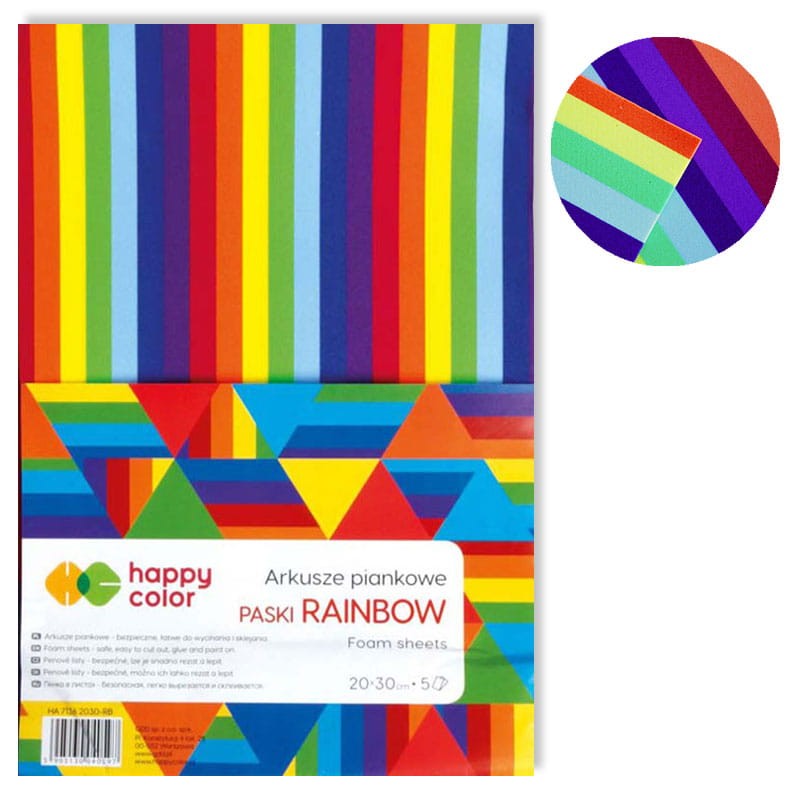 Arkusze piankowe Happy Color 20x30 cm - PASKI RAINBOW