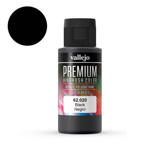 Farba akrylowa do aerografu Vallejo Premium 60 ml - 020 Czerń