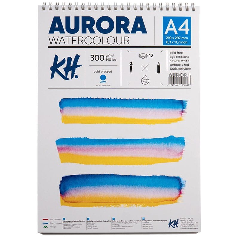 Blok do akwareli Aurora Cold Pressed - A4, 300g, 12 ark. spirala 01