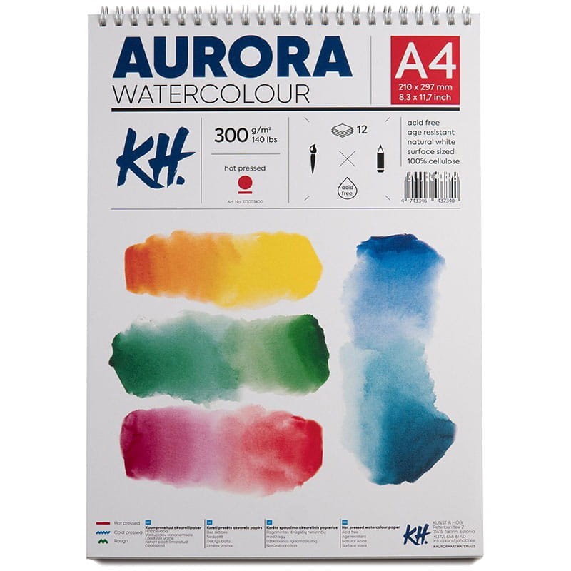 Blok do akwareli Aurora Hot Pressed - A4, 300g, 12 ark. spirala 01