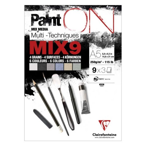 Blok mix media Clairefontaine PaintON MIX 9 - A5, 250 g, 27 ark. (9 x 3)