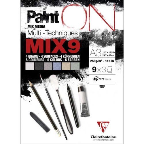 Blok mix media Clairefontaine PaintON MIX 9 - A3, 250 g, 27 ark. (9 x 3)