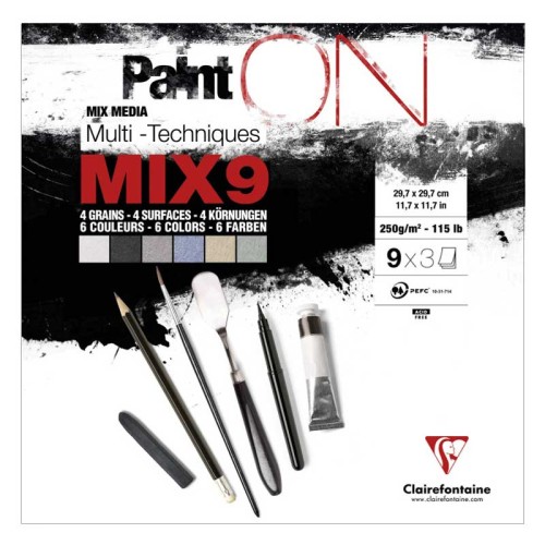 Blok mix media Clairefontaine PaintON MIX 9 - 29.7 x 29.7 cm, 250 g, 27 ark. (9 x 3)