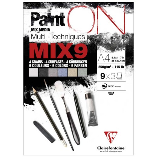 Blok mix media Clairefontaine PaintON MIX 9 - A4, 250 g, 27 ark. (9 x 3)