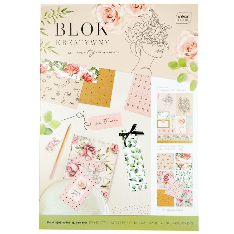 Blok kreatywny do scrapbookingu z naklejkami A4 - garden