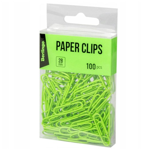 Spinacze do papieru Berlingo 100 szt. -  zielone
