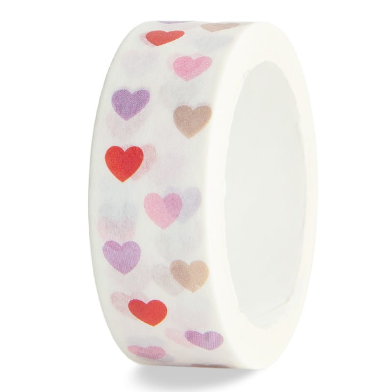 Taśma washi Hearts biała kolorowe serca 01
