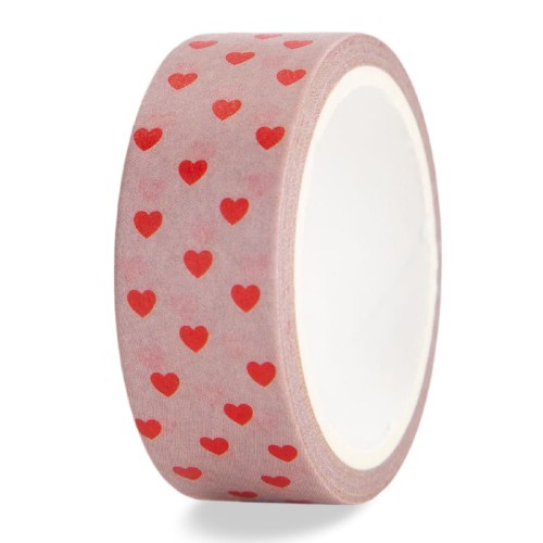Taśma washi Hearts beż - czerwone serduszka 