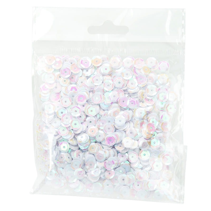 Cekiny 6mm 12 mieniący biały bladoróżowy