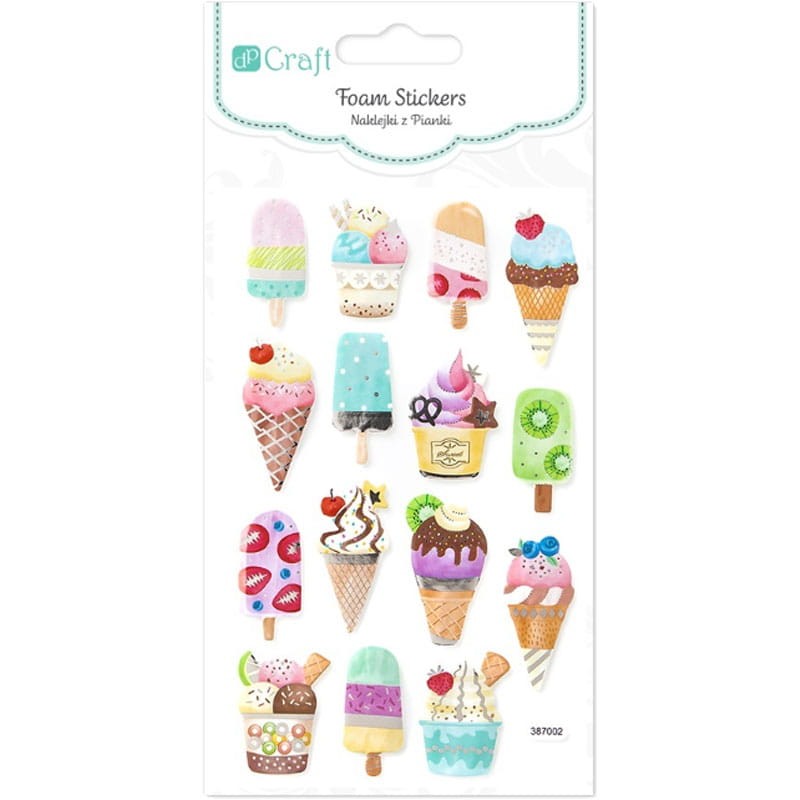 Naklejki z pianki 3D błyszczące dpCraft 15 szt lody 01