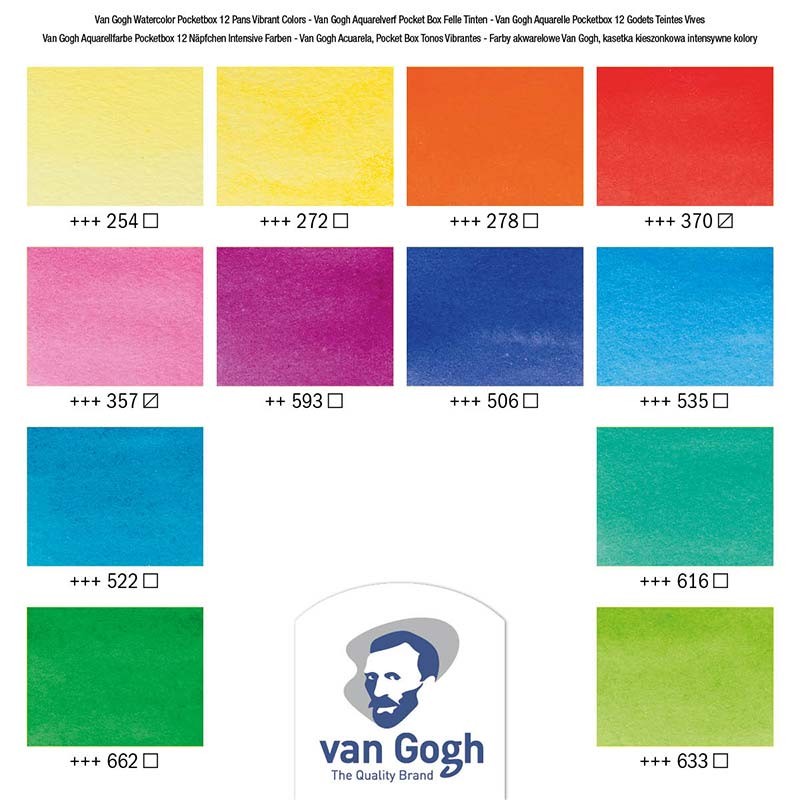 Farby akwarelowe Van Gogh zestaw Pocket Box 12 kostek Talens - Vibrant Colour