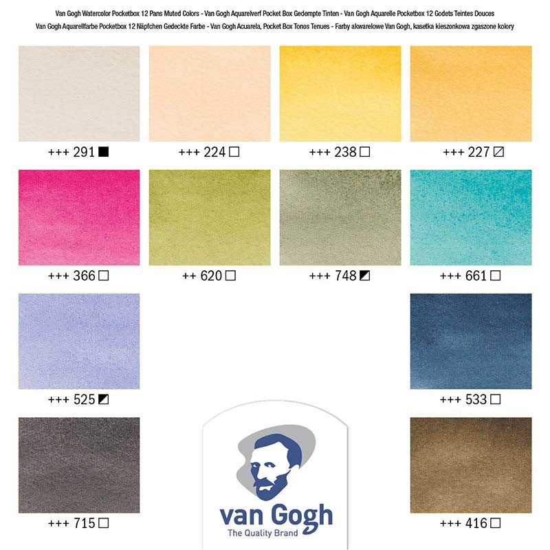Farby akwarelowe Van Gogh zestaw Pocket Box 12 kostek Talens - Muted Colours