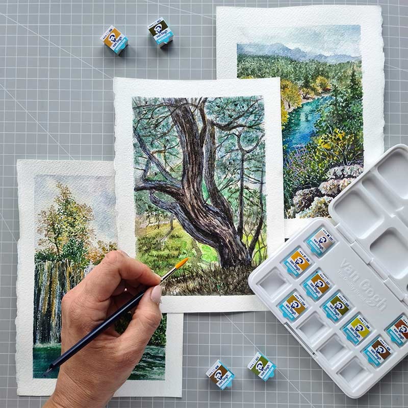 Farby akwarelowe Van Gogh zestaw Pocket Box 12 kostek Talens  - Shades Of Nature