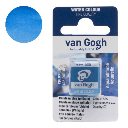 Farba akwarelowa półkostka Van Gogh - 535 Cerulean blue (phthalo)