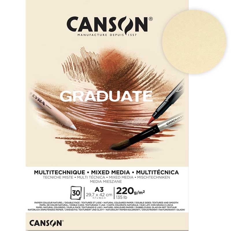 Blok Canson Graduate Mixed Media Natural - A3, 220 g, 30 ark. 1