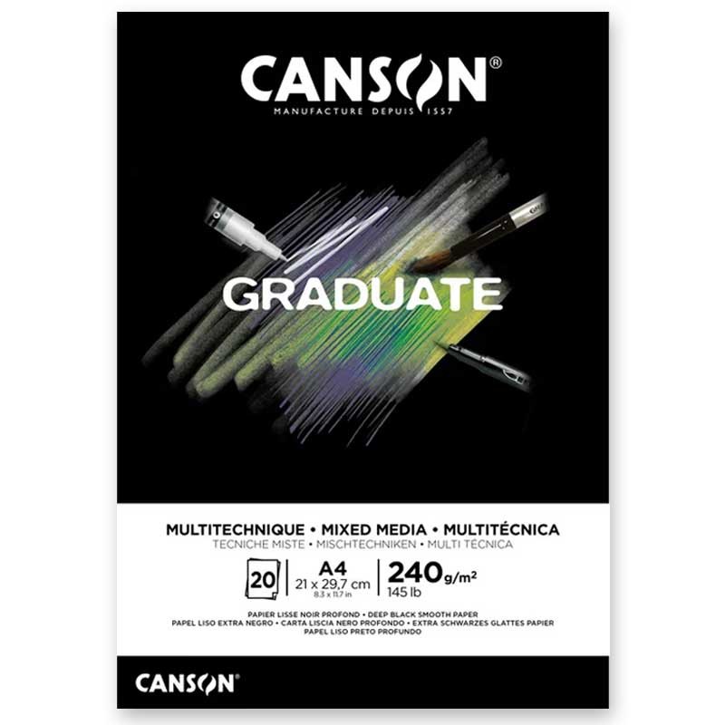 Blok Canson Graduate Mixed Media Black A4 240g 20 arkuszy przód 1