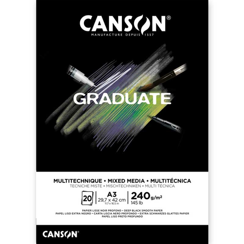 Blok Canson Graduate Mixed Media Black A3 240g 20 arkuszy przód 1
