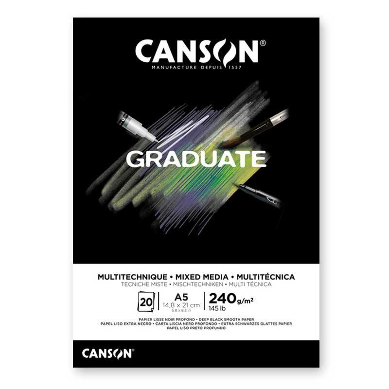 Blok Canson Graduate Mixed Media Black A5 240g 20 arkuszy przód 1