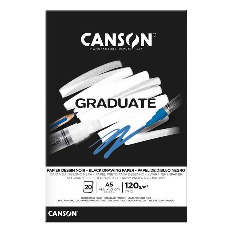 Blok Canson Graduate Black Drawing Paper A5 120g 20 arkuszy 1