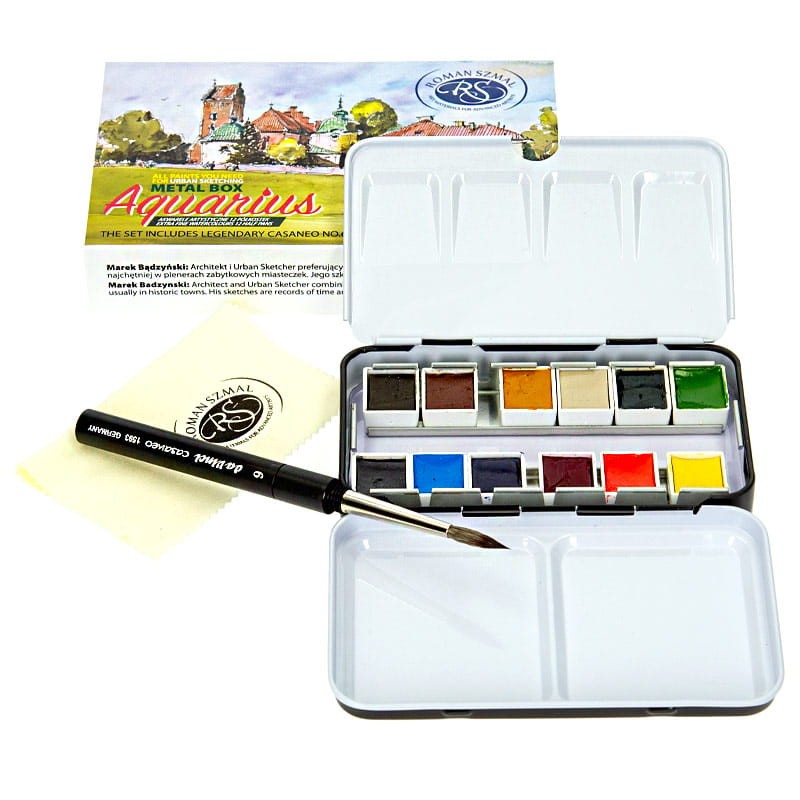 Zestaw farb akwarelowych Aquarius Urban Sketchers 12 szt pędzelek daVinci 1