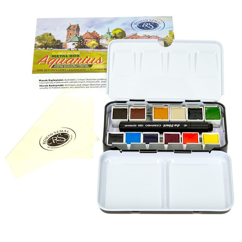 Zestaw farb akwarelowych Aquarius Urban Sketchers 12 szt pędzelek daVinci 3
