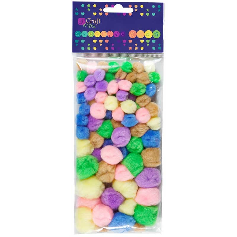 Pompony akrylowe pastelowe dpCraft 78 szt mix kolorów i rozmiarów 01