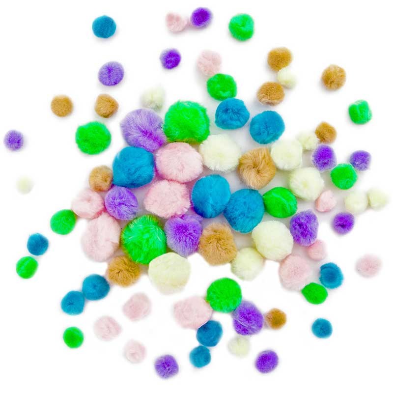 Pompony akrylowe pastelowe dpCraft 78 szt mix kolorów i rozmiarów 02