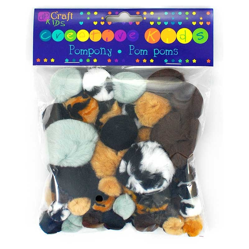Pompony akrylowe animal prints dpCraft 56 szt mix kolorów i rozmiarów 01