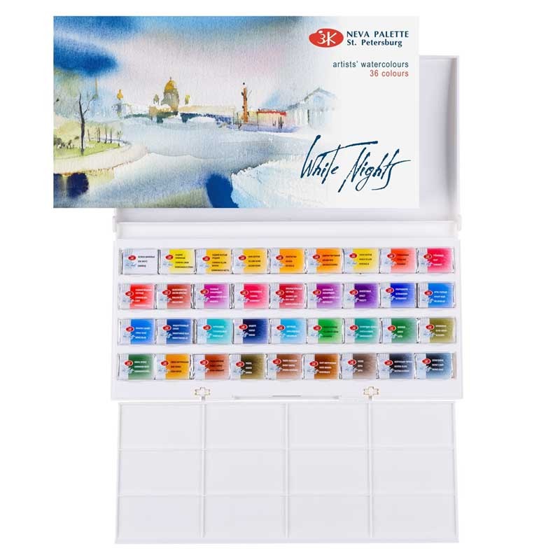 Akwarele Białe Noce w kostkach zestaw 36 szt. plastikowa kaseta 01