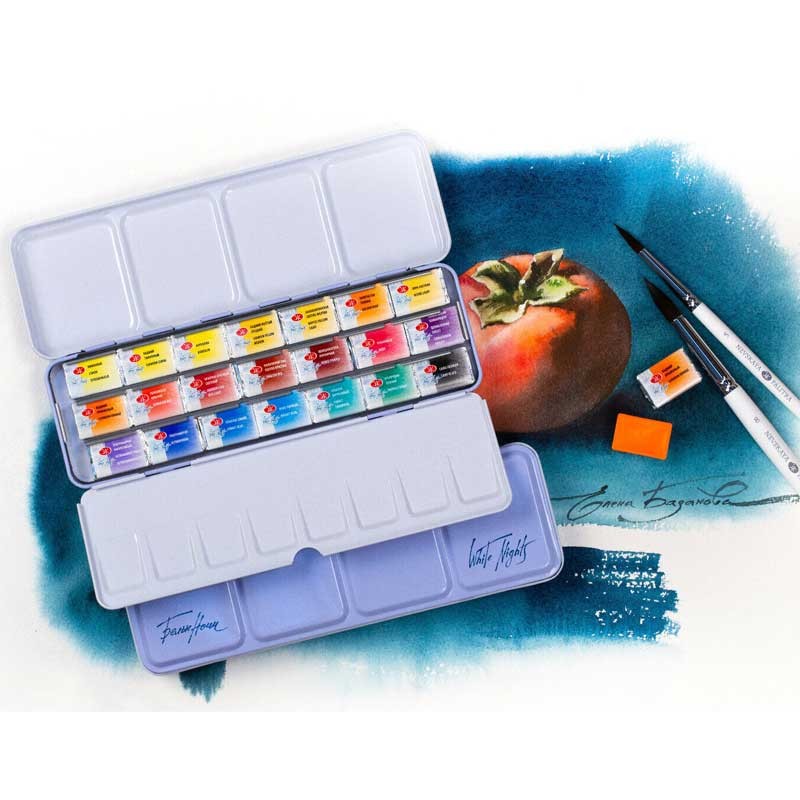 Akwarele Białe Noce w kostkach zestaw 21 szt. metalowa kaseta 08