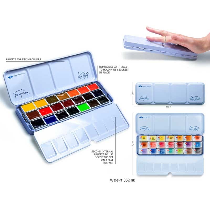 Akwarele Białe Noce w kostkach zestaw 21 szt. metalowa kaseta 03