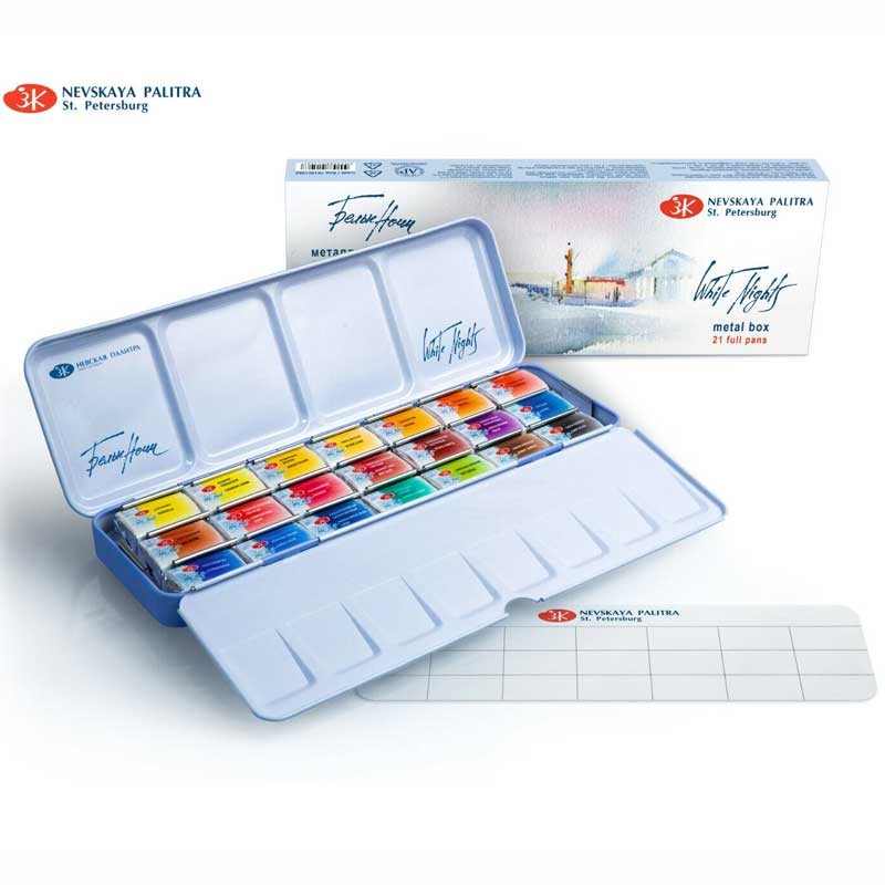 Akwarele Białe Noce w kostkach zestaw 21 szt. metalowa kaseta 05