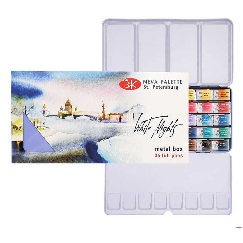 Akwarele Białe Noce w kostkach zestaw 35 szt. metalowa kaseta 01