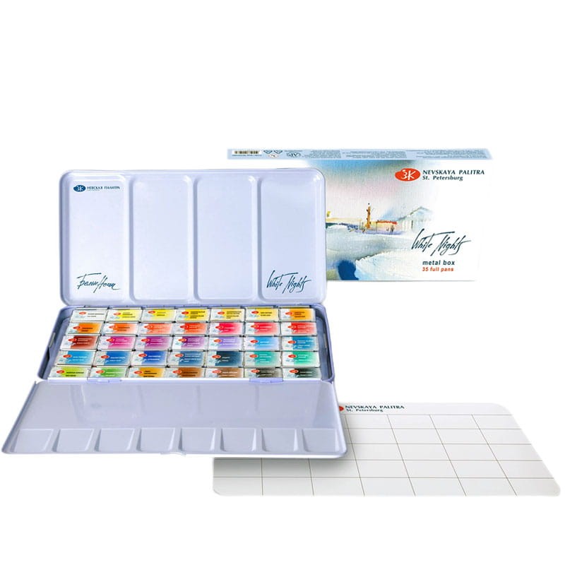 Akwarele Białe Noce w kostkach zestaw 35 szt. metalowa kaseta 06