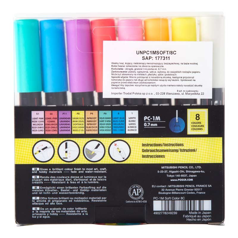 Markery POSCA PC-1M zestaw 8 szt Soft Colors