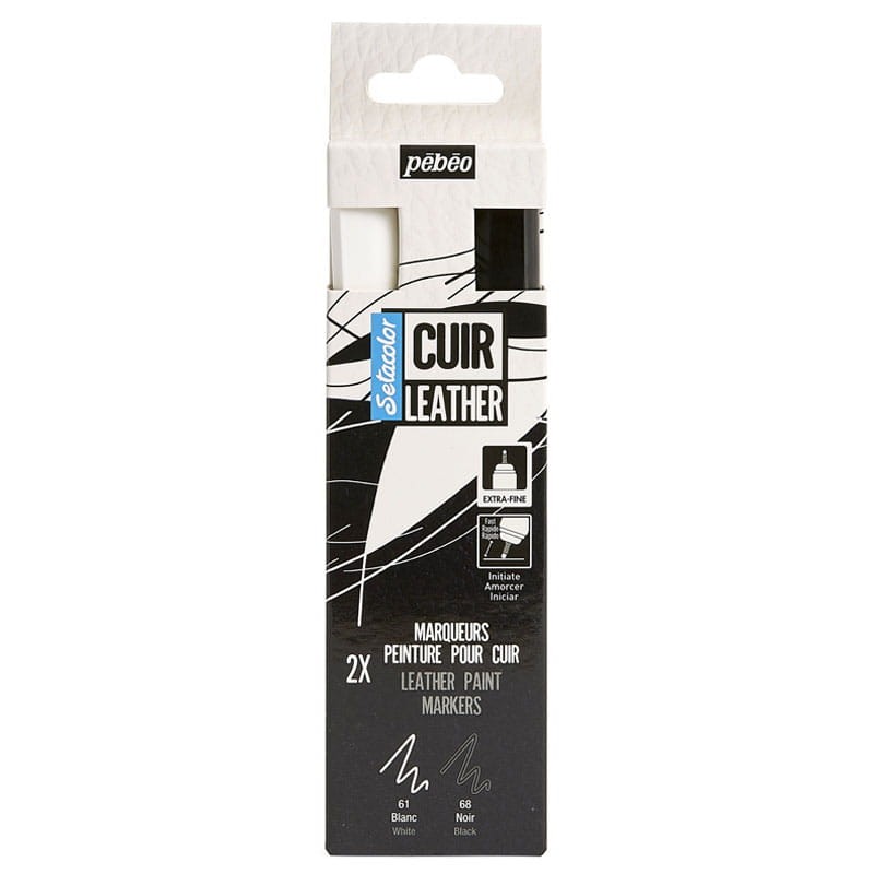 Markery do skóry Setacolor Cuir Leather Black & White Pebeo zestaw 2 szt 01