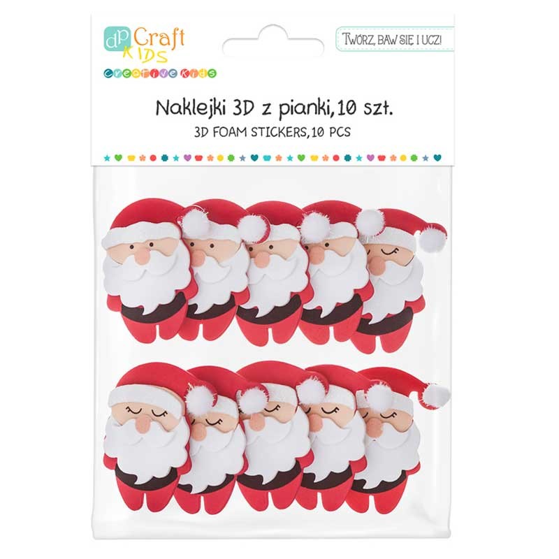 Naklejki z pianki 3D dpCraft 10 szt Mikołaje 01