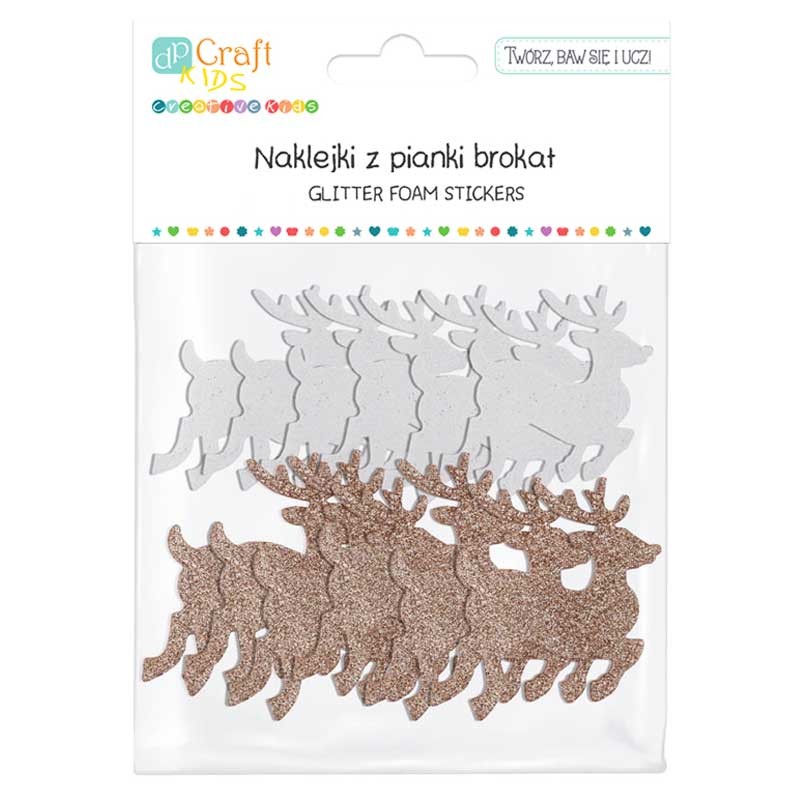 Naklejki z pianki brokatowe dpCraft 12 szt. Renifery 01